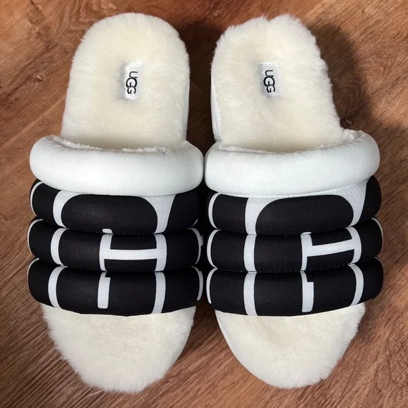NWOB UGG Maxi‎ Slide Logo Real Fur From: Lamb, Fur Origin Australia 🇦🇺 Sz 8